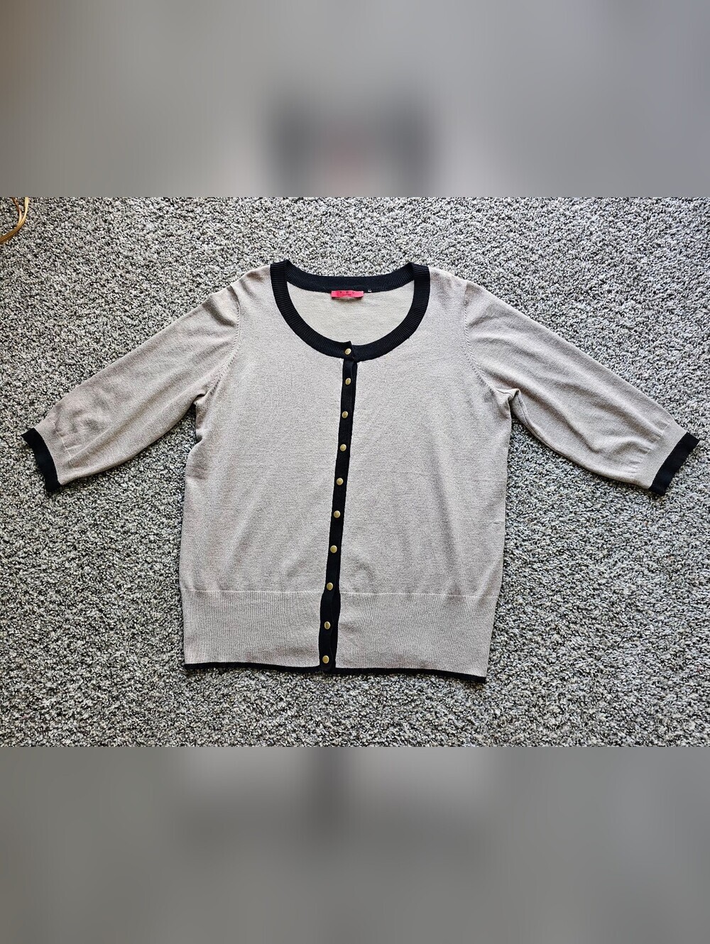 Red Beige Cardigan with Black Trim